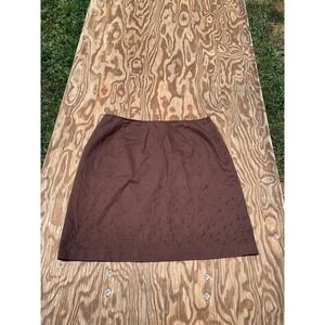 Women's Tailor B. Moss A-Line Embroidered Skirt Size 12 Brown Cotton Summer
